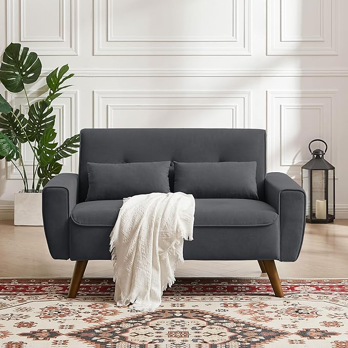 48" Small Loveseat Sofa, Mid Century Modern Linen Love Seat Couch