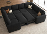 Modular Sectional Sleeper Sofa Bed, Velvet Sectional Couch with Pullout Bed U Shaped