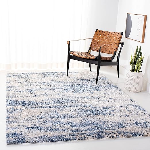 Berber Shag Area Rug 6' x 9' - Grey Blue & Cream Modern Abstract Design
