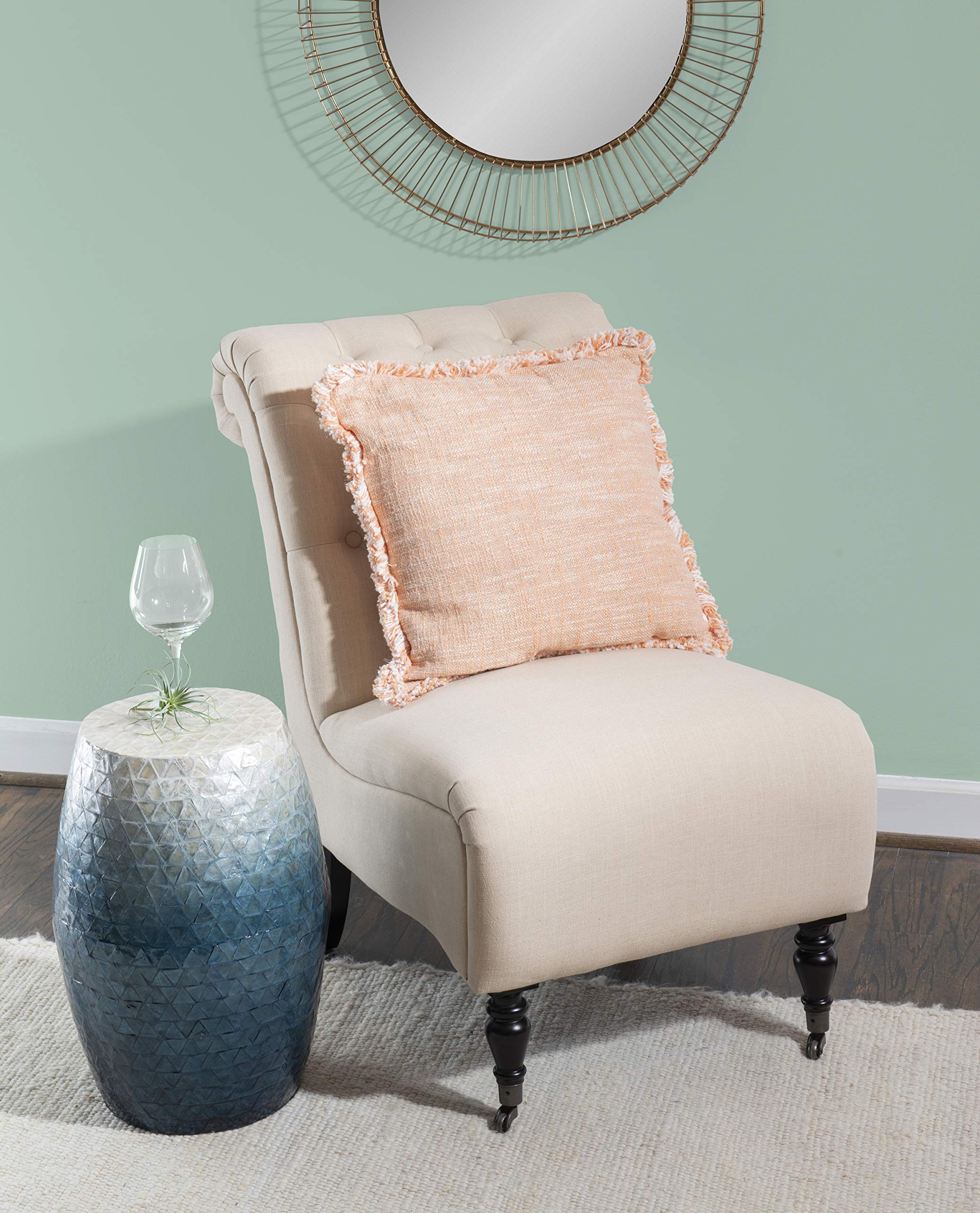 Linon Ivory and Blue Capiz Ombre Drum Tylin Accent Table