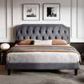 King Size Upholstered Platform Bed with Curved Rhombic Button Tufted Headboard