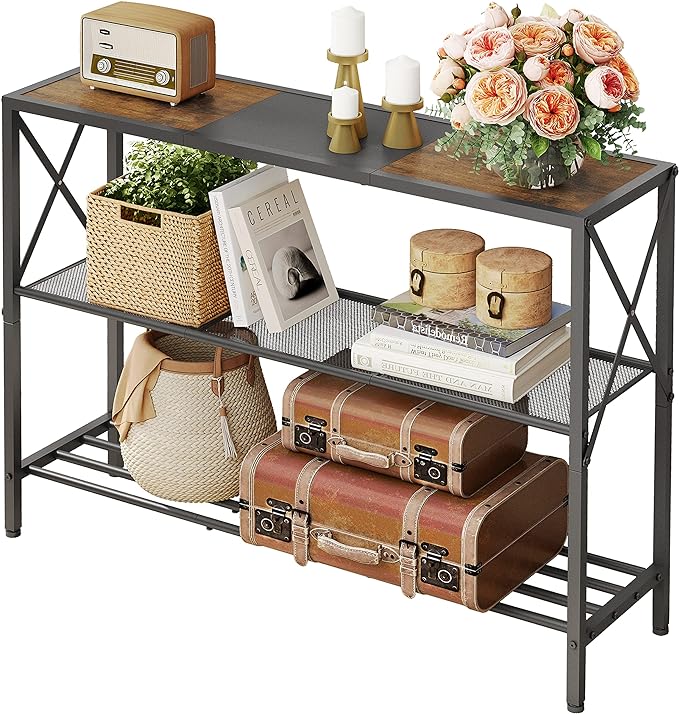 Gold Console Table, 3 Tier Entryway Table, Hallway Table, Narrow Sofa Table with Shelves