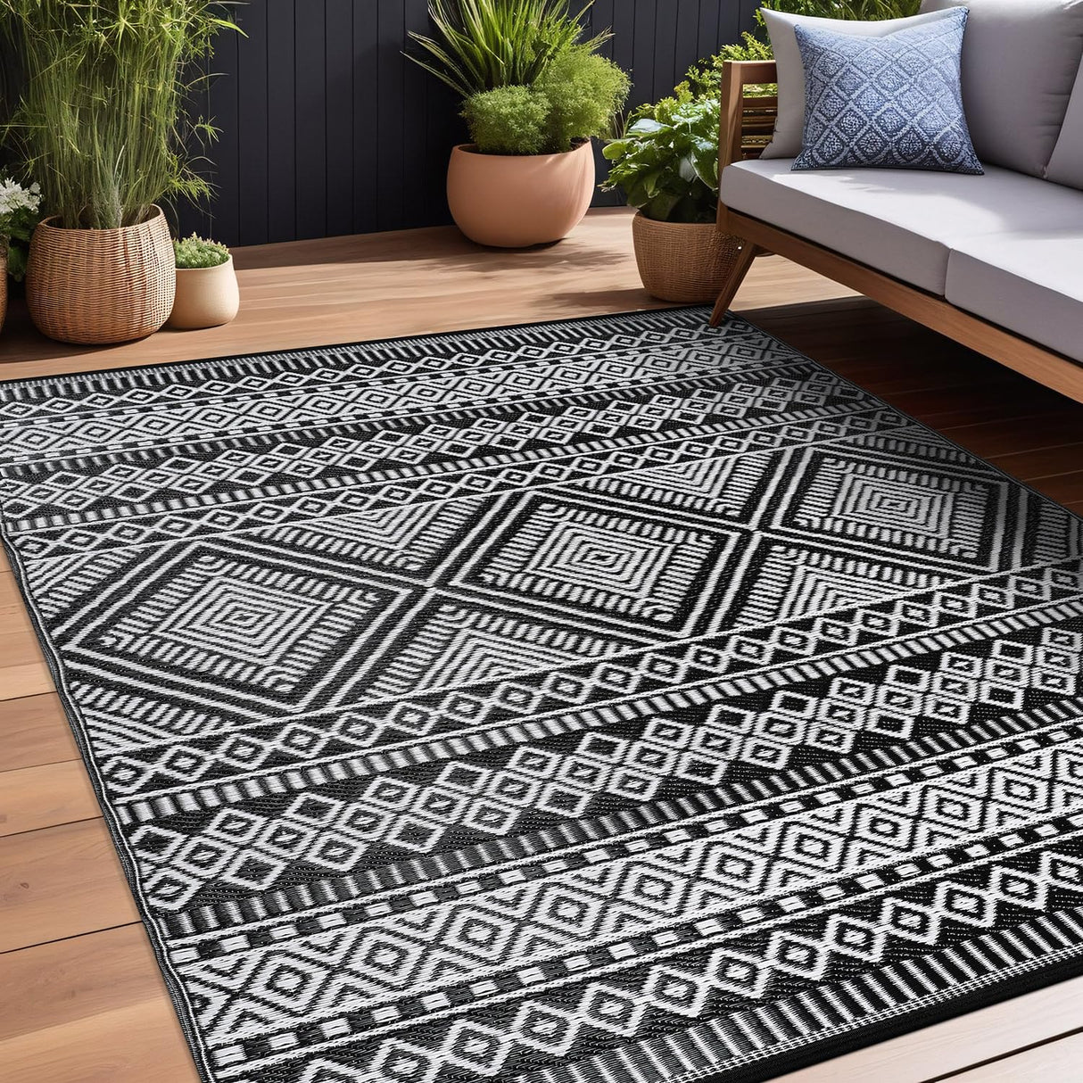 Aztec Outdoor Rugs 6x9 Waterproof Boho Reversible Plastic Straw Rug