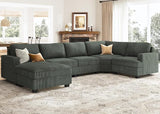 Sectional Sofa with Storage Ottoman, U Shape Sectional Couch Corduroy Modular Sectional