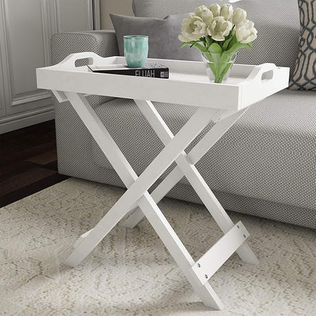 Folding TV Tray Table - Contemporary Side Table with Removable Tray Top for Food