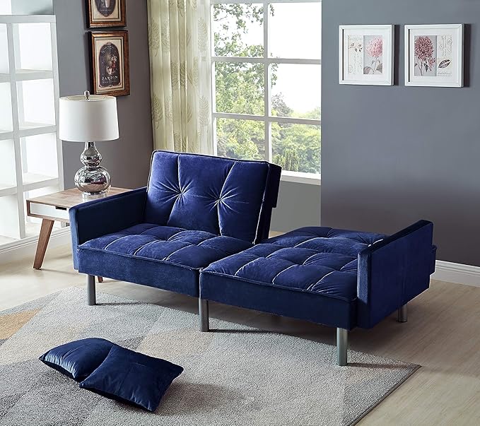 75.6" Convertible Modern Wood & Velvet Fabric Sofa Bed in Purple