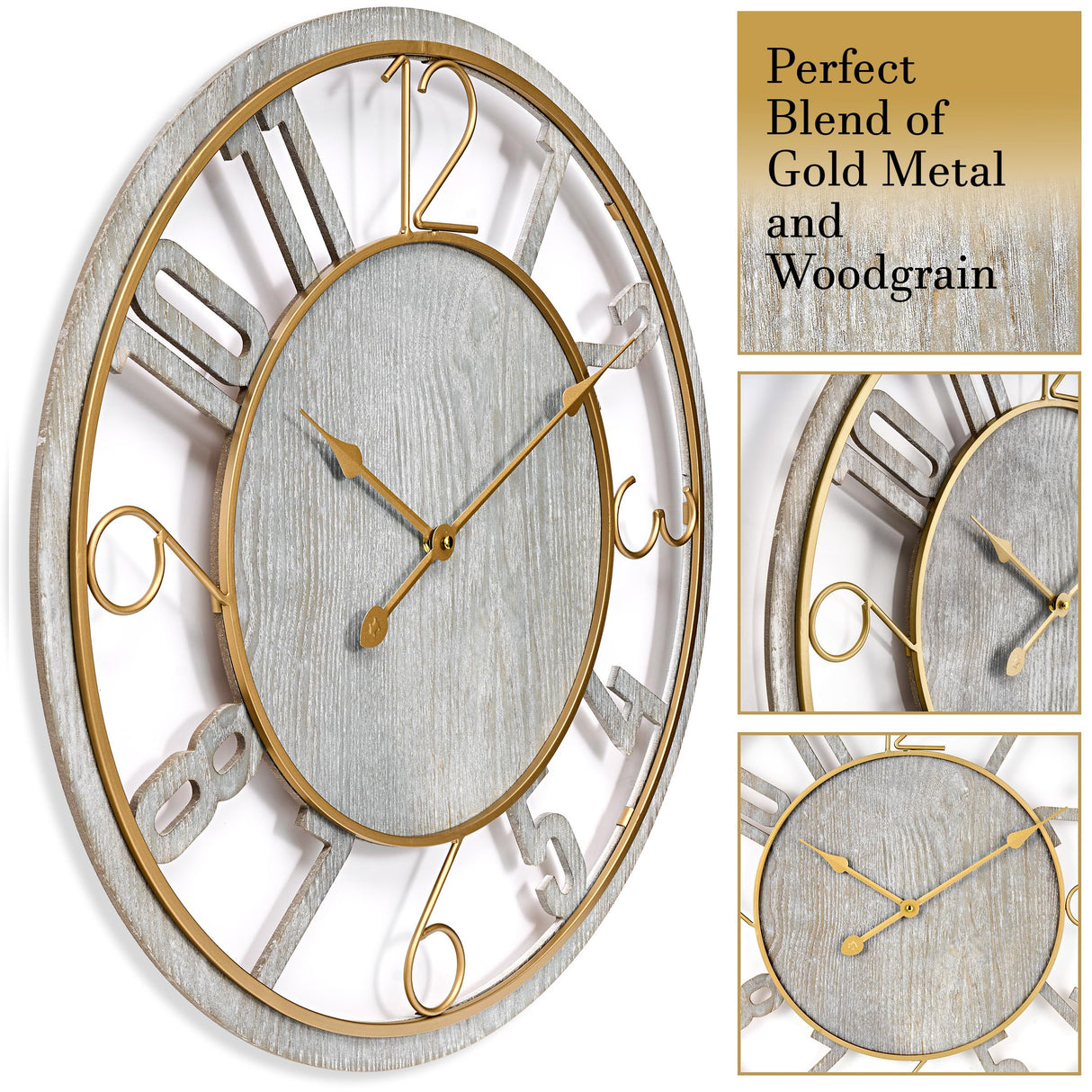 Wooden Modern Wall Clock - Large Wall Clock for Living Room Decor - 24-Inch Big Wall Clock Decorative,
