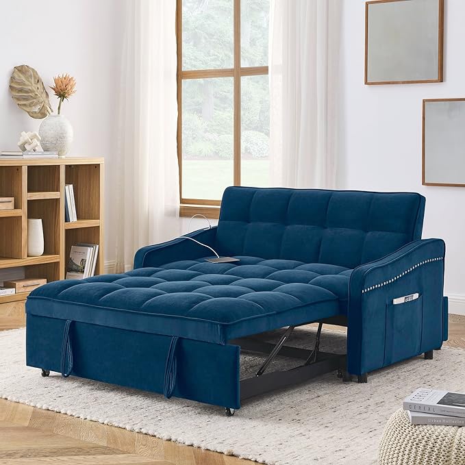 Convertible Sleeper Sofa Bed with Two Side Pockets