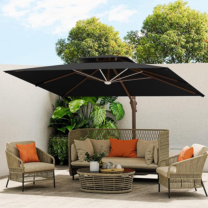 10 X 13 FT Cantilever Outdoor Patio Umbrella with Led Lights Large Heavy Duty 360