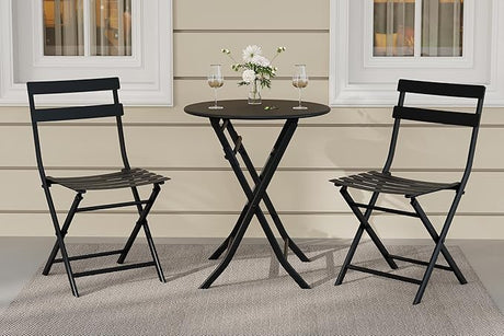 3-Piece Patio Bistro Sets, Outdoor Space-Saving Folding Bistro Table and Chairs, Patio Furniture Set with Strong Round Tube Metal Frame, Weather Resistant Conversation Set for Yard Garden, Green
