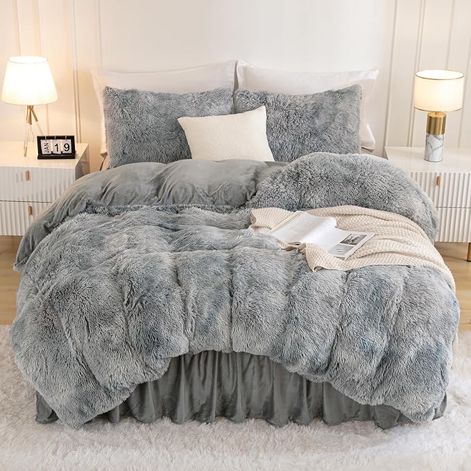 Faux Fur Beige Comforter Set King Size