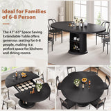 63" Extendable Round Dining Table for 4-6 with Storage Shelf