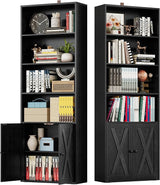 Industrial Bookshelves and Bookcases with Doors Set of 2 Floor Standing 6 Shelf Display