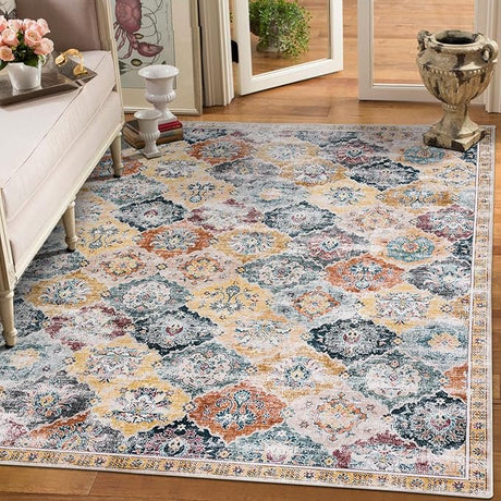 Camilla Boho Area Rug, 5'×7' Washable Oriental Accent Rug, Non-Slip Traditional Floral