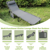 Outdoor Foldable Chaise Lounge Chair with Detachable Pillow & Pocket