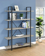 Cole 70-inch 5-Shelf Bookshelf Grey Driftwood and Gunmetal