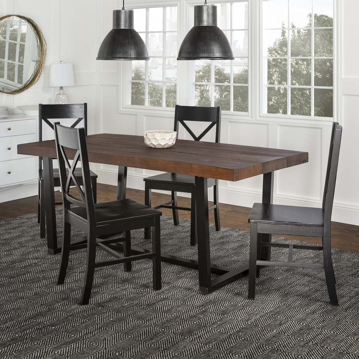 Barnes 5-Piece Rustic Metal and Wood Dining Table with X-Back Chairs, Set of 5,