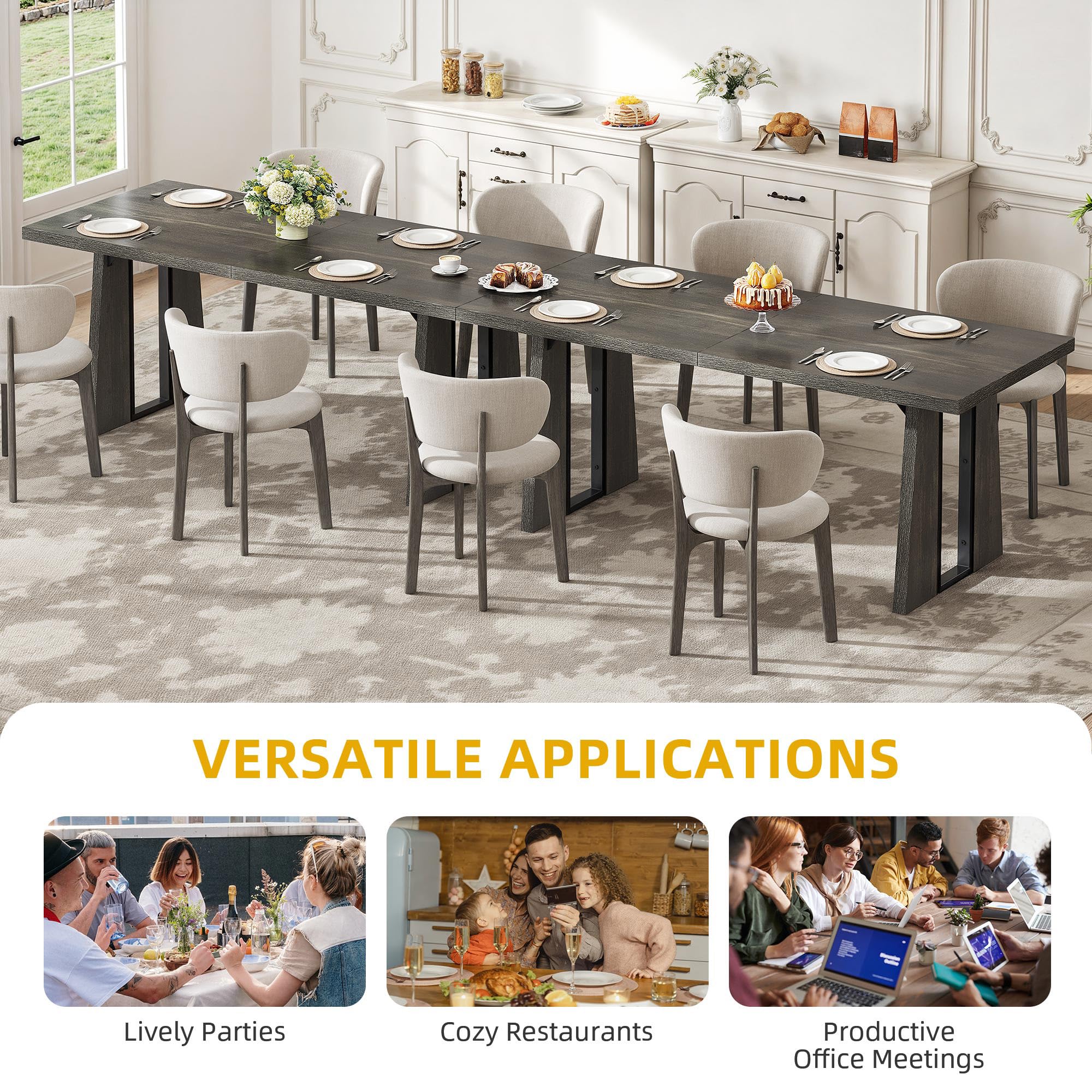 70.86 Inch Rectangle Dining Table for 6-8 People - Rustic Grey