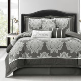 Sage California King Comforter Set 7 Pieces, Jacquard Woven with Damask, Bedding Set
