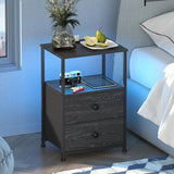 Sofa End Tables with Charging Station LED Light Nightstand Bedroom Bed Side Dresser