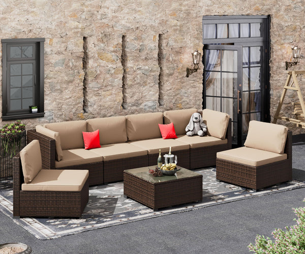 , Outdoor Furniture Patio Sectional Sofa, All Weather PE Rattan