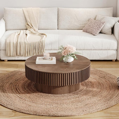 Black Round Drum Coffee Tables for Living Room Contemporary Circle Coffee Table