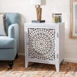 Thea 1 Door Carved Nightstand, White Washed