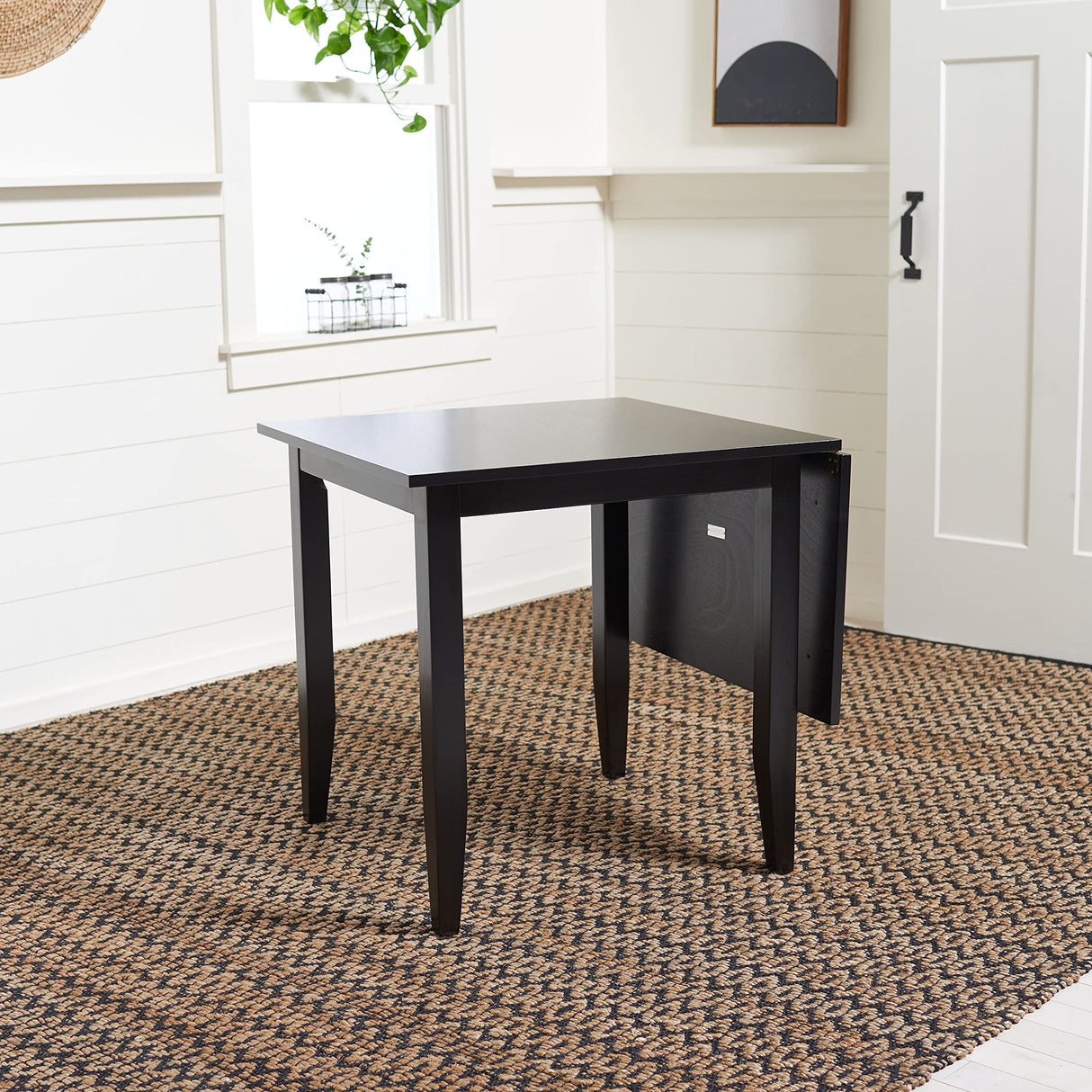 Home Collection Miliano Matte Black Drop End Leaf Dining Room Table DTB1404A