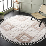 Moroccan Tassel Shag Collection Area Rug - 6'7" Square, Ivory & Brown