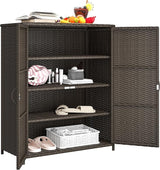 Wicker Outdoor Storage Cabinet with Shelves, 4-Shelf Outdoor Pool Towel Storage