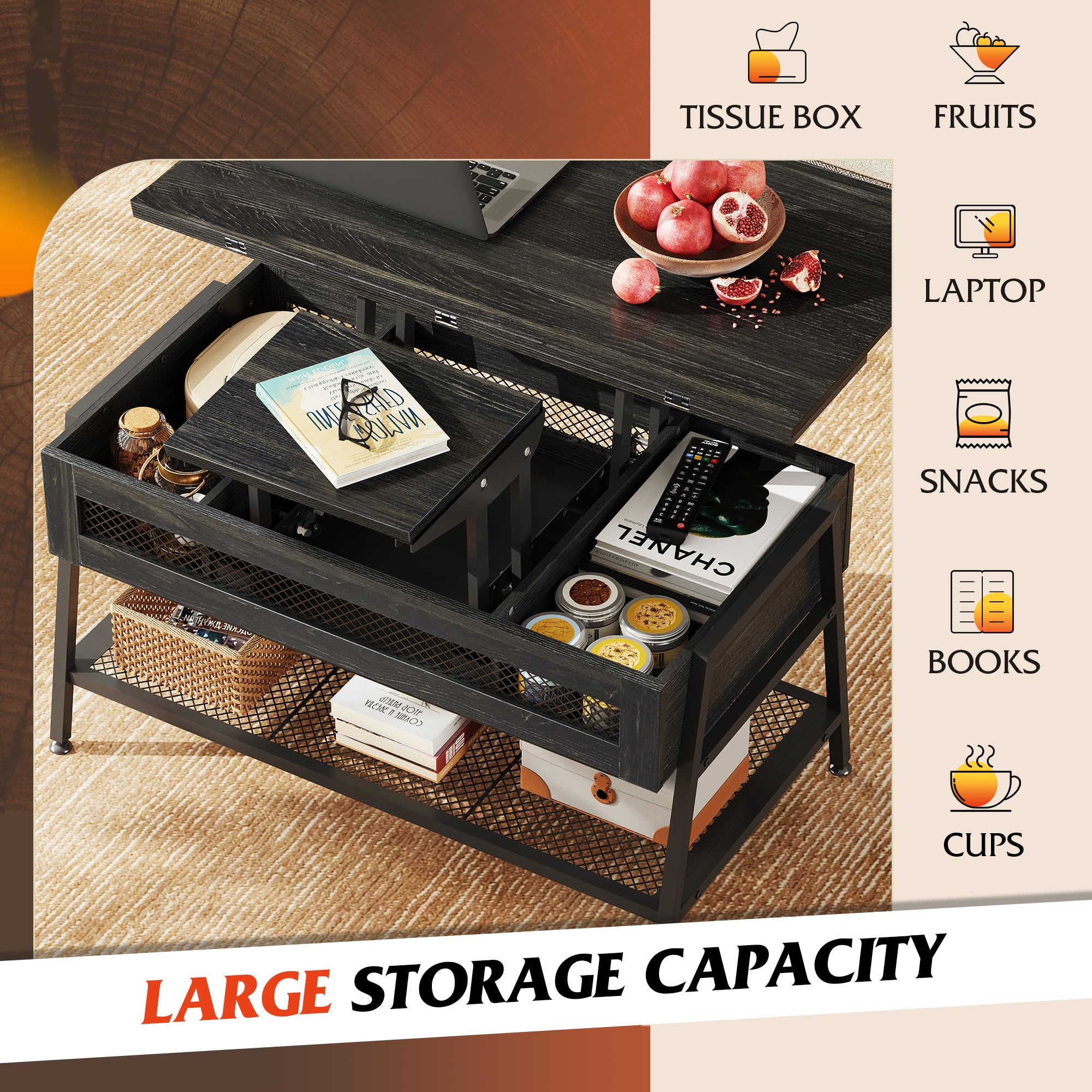 Coffee Table, Lift Top Coffee Table with Hidden Compartment