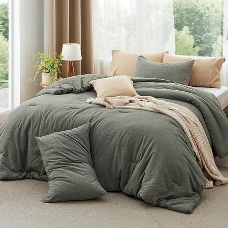 Comforter Set Queen Size Taupe - Cotton Fabric with Microfiber Inner Fill, Queen Comforter Set for All Seasons, 3 Pieces, 1 Comforter (90"x90") and 2 Pillow Cases (20"x26")