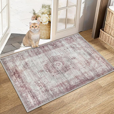 Living Room Area Rug - 9x12 Large Machine Washable Boho Moroccan Distressed Farmhouse Rugs