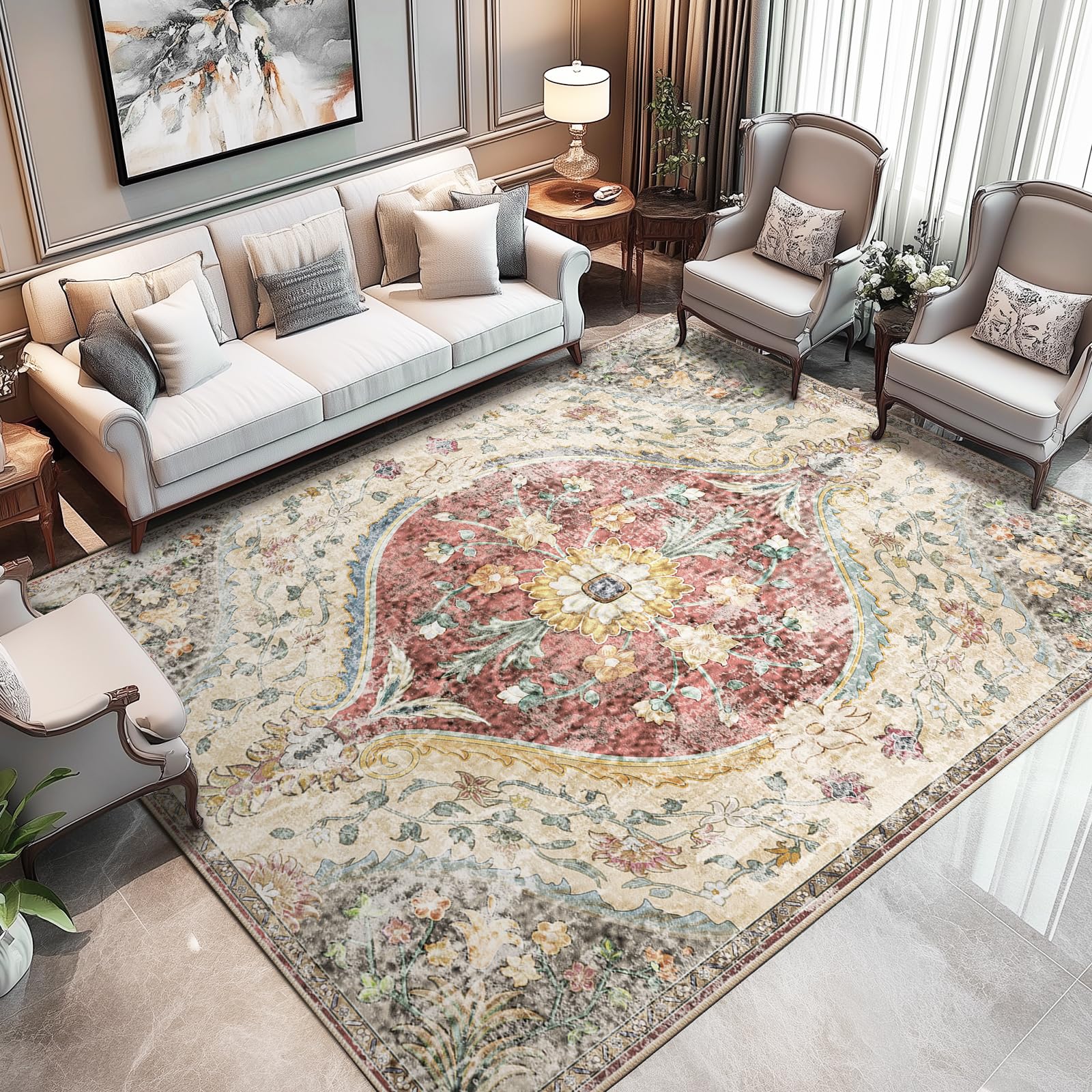 8x10 Area Rugs for Living Room Machine Washable Vintage Boho Rugs