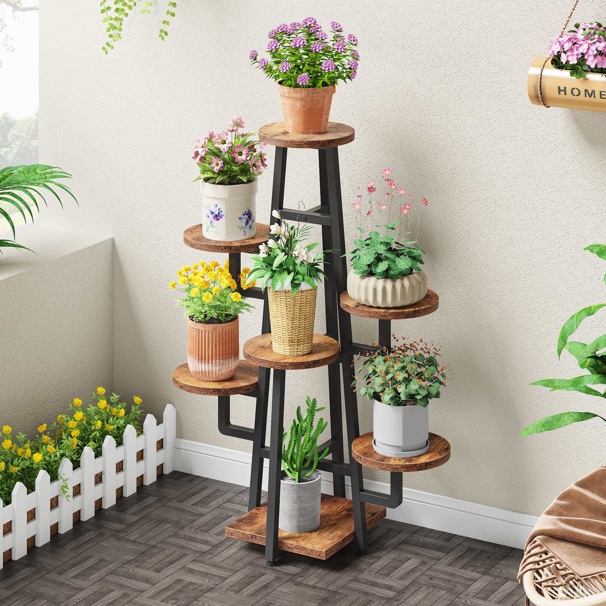 RustiBloom 7-Tier Corner Plant Stand with Grow Lights