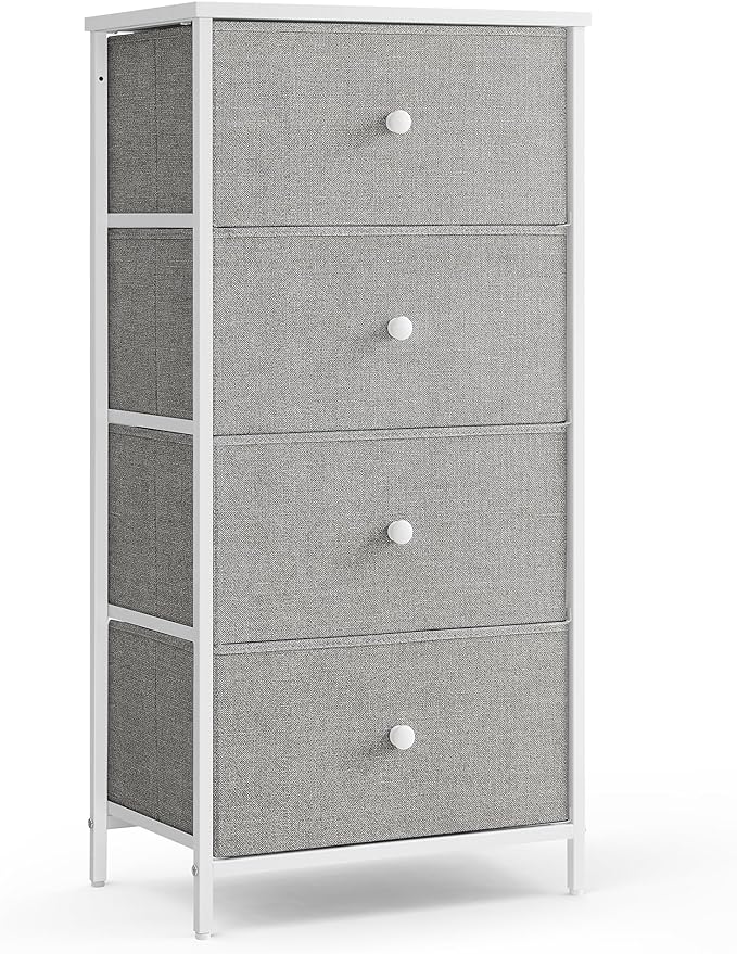 Dresser for Bedroom, Fabric Dresser with 4 Drawers, Wooden Top and Front, Metal Frame,