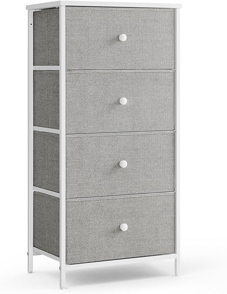 Dresser for Bedroom, Fabric Dresser with 4 Drawers, Wooden Top and Front, Metal Frame,