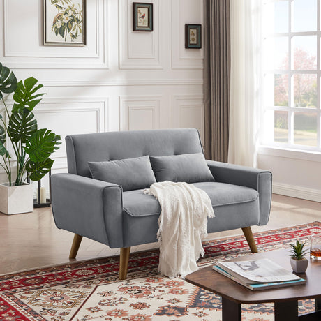 48" Small Loveseat Sofa, Mid Century Modern Linen Love Seat Couch