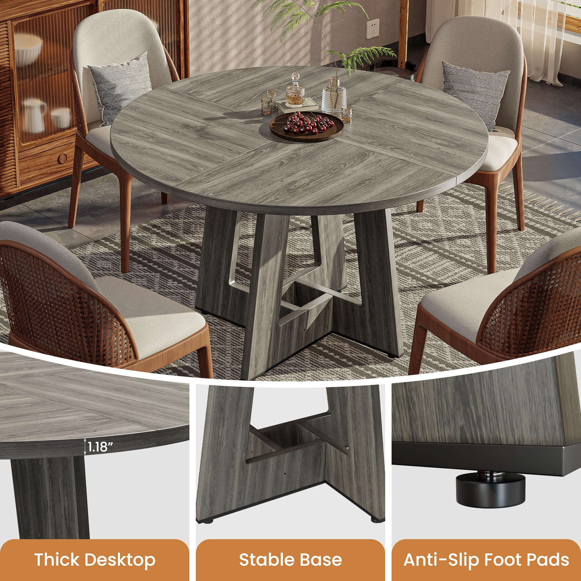 47 Inch Round Dining Table for 4 with Wooden Pedestal Base