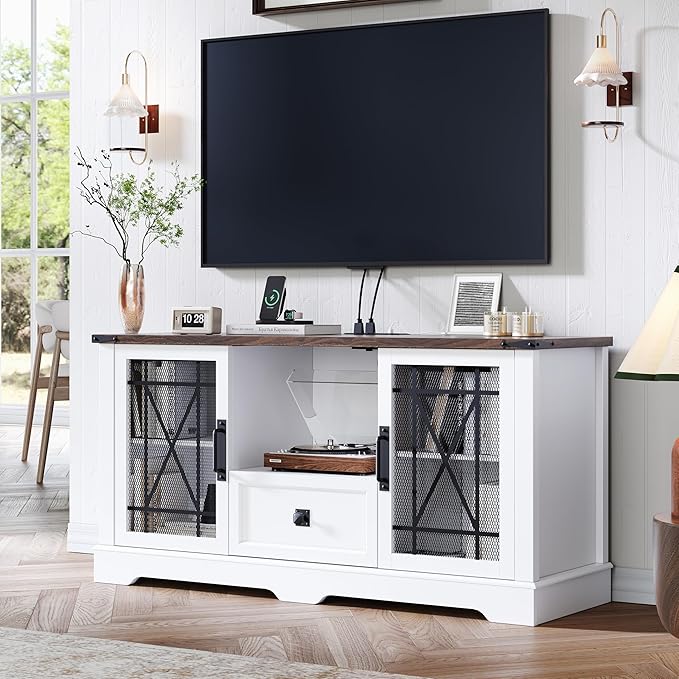 TV Stand with Charging Station Modern 55'' Television Stand Console with Adjustable