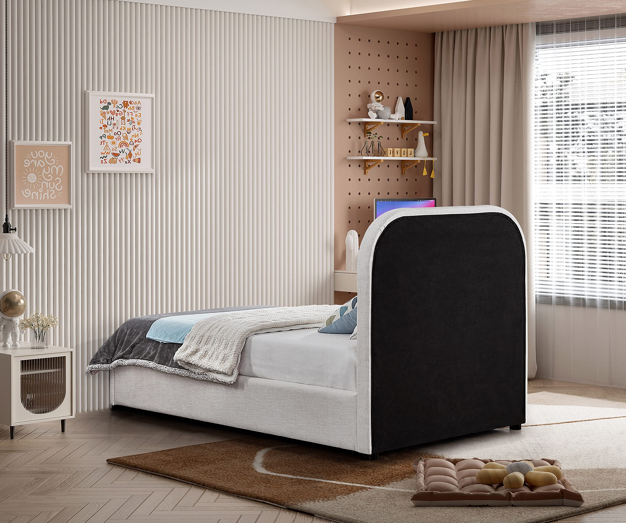 Blake Collection Modern | Contemporary Twin Bed with Soft Brown Vegan Leather, Rich