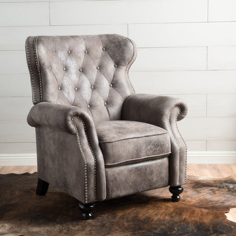 Waldo Tufted Wingback Recliner Chair(Warm Stone).