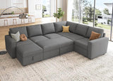 Modular Sectional Sleeper Sofa Bed, Sectional Couch with Pullout Bed U Shaped Modular Couch