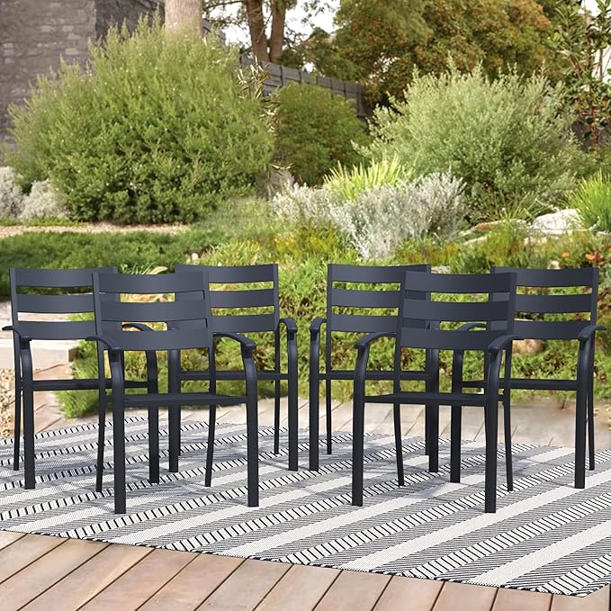 Outdoor Chairs Set of 6, Patio Dining Chairs with Armrest