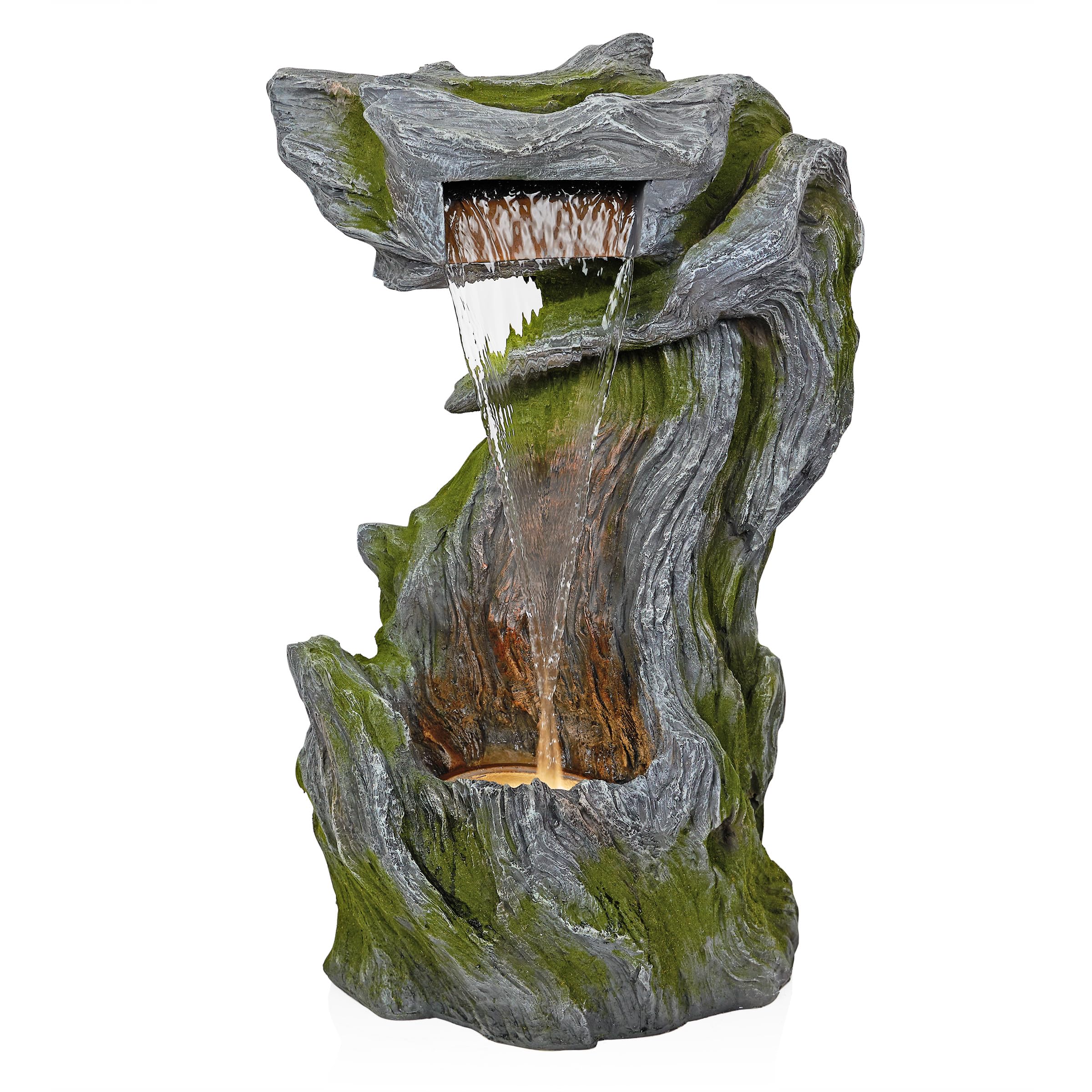 WIN1628 32" Outdoor Tree Bark Water Fountain with LED Lights