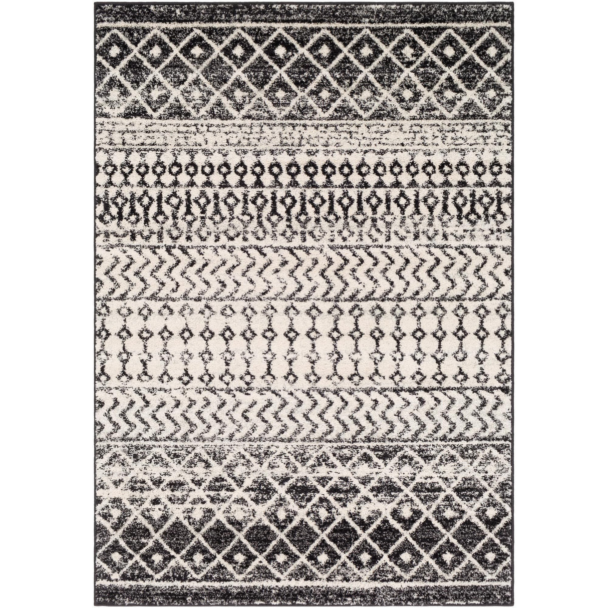 Chester Boho Moroccan Area Rug,6'7" x 9',Black