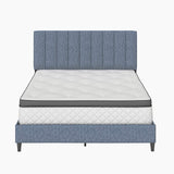 Leah Upholstered Vertical Tufted Platform Bed with Headboard and Strong Wood 13-Slat