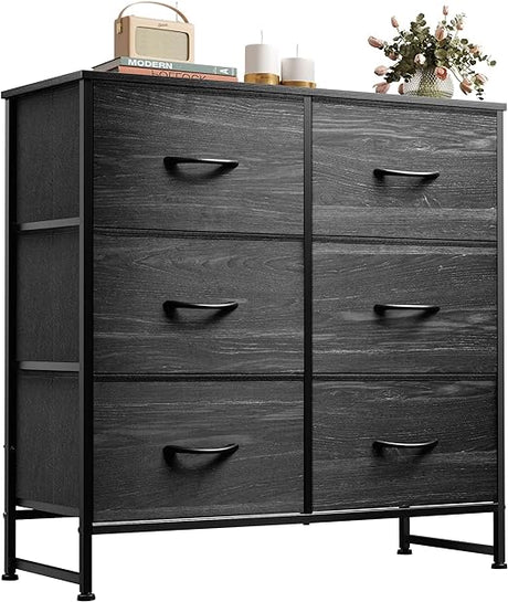 Fabric Dresser for Bedroom, 6 Drawer Double Dresser, Storage Tower with Fabric Bins