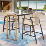 3 Piece Outdoor Bar Set,Wicker Bar Height Stools