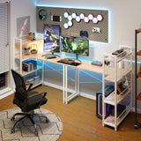 39.4" Small Computer L Shaped Desk with 4-Tier Bookshelf and 6 Hooks